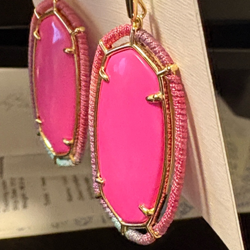 NWT [Kendra Scott] Elle Threaded Gold Drop Dangle Earrings in Hot Pink Mix - Picture 6 of 8